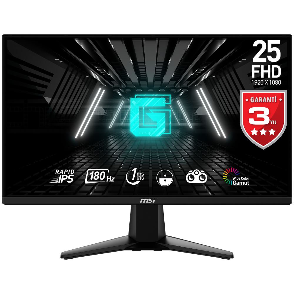 Msı 24.5 G255f 1920x1080 (Fhd) 16:9 Flat Rapıd Ips 180hz 1ms Freesync Gamıng Monıtor