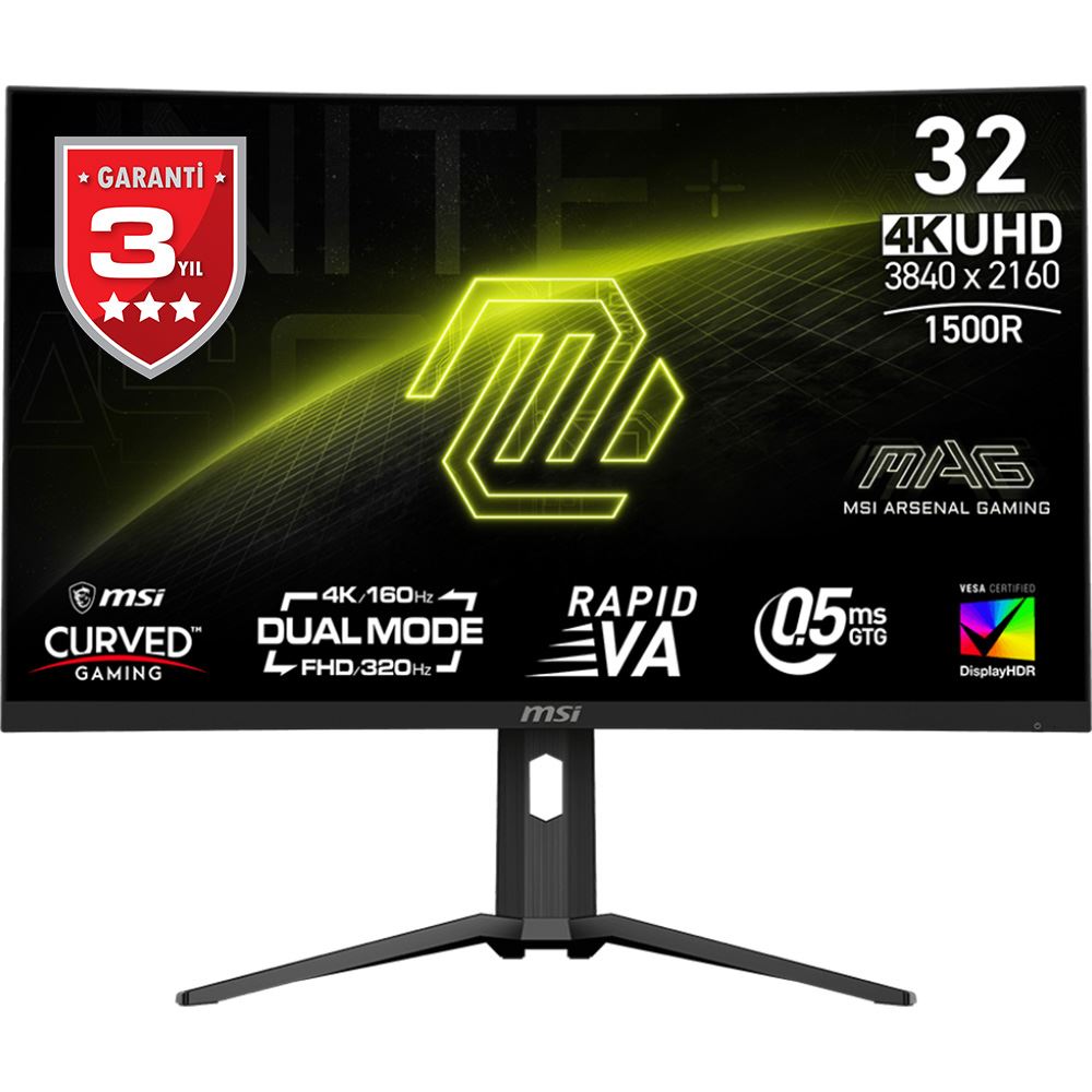Msı 32 Mag 321cupdf 3840x2160 (Uhd) Curve 1500r Va 160hz 0.5ms (Gtg) Freesync Premıum Gamıng Monıtor