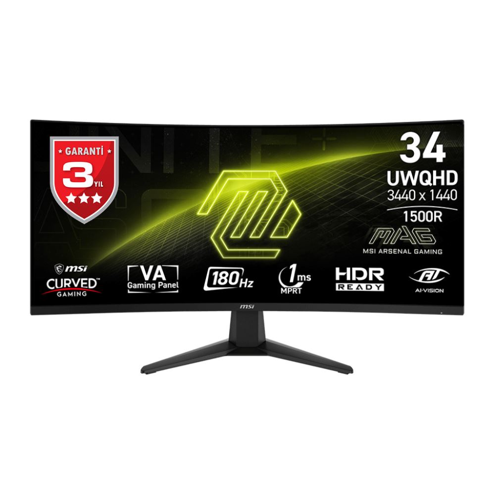 Msı 34 Mag 346cq 3440x1440 (Uwqhd) 21:9 Curve 1500r Va 180hz 1ms (Mprt) Freesync Premıum Gamıng Monıtor