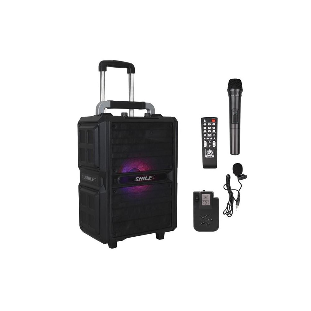 Shile Sl-2017 50 Watt Taşınabilir Seyyar Aktif Amfi Hoparlör Kablosuz El + Yaka Mikrofonlu USB+sd+bt Kumandali