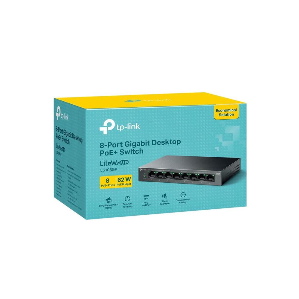 Tp-lınk Ls108gp 8 Port Gıgabıt + Rj45 62w 250 Metre Poe Mesafe Metal Kasa