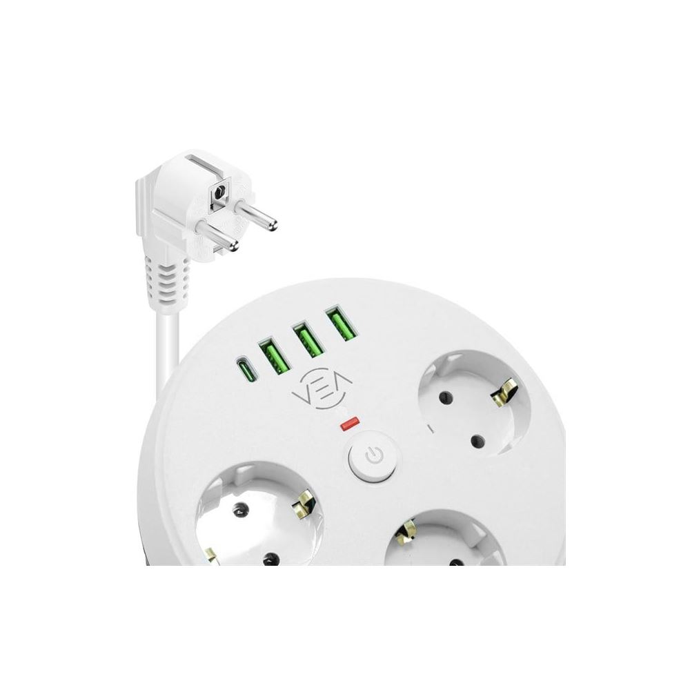 Vea VE-26583 3'lü 1.5 Metre Kablolu 3 USB / Type-C Girişli Akim Korumali Grup Priz