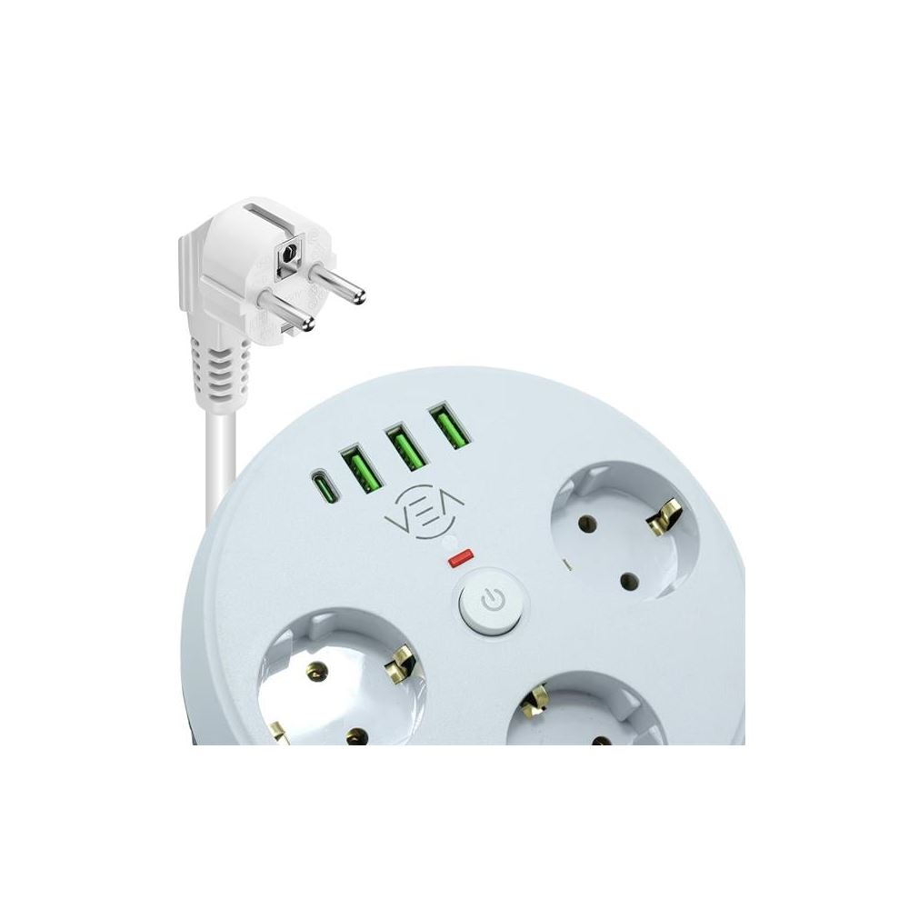 Vea VE-26583 3'lü 1.5 Metre Kablolu 3 USB / Type-C Girişli Akim Korumali Grup Priz
